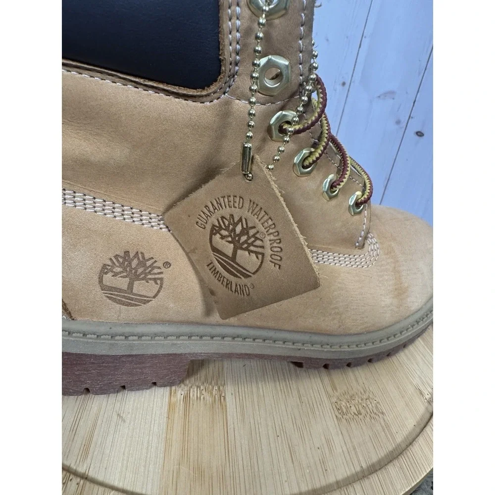 Timberland Boots Boys Size 4 Wheat 6-Inch‎ Nubuck Lace Up Padded Collar A8398